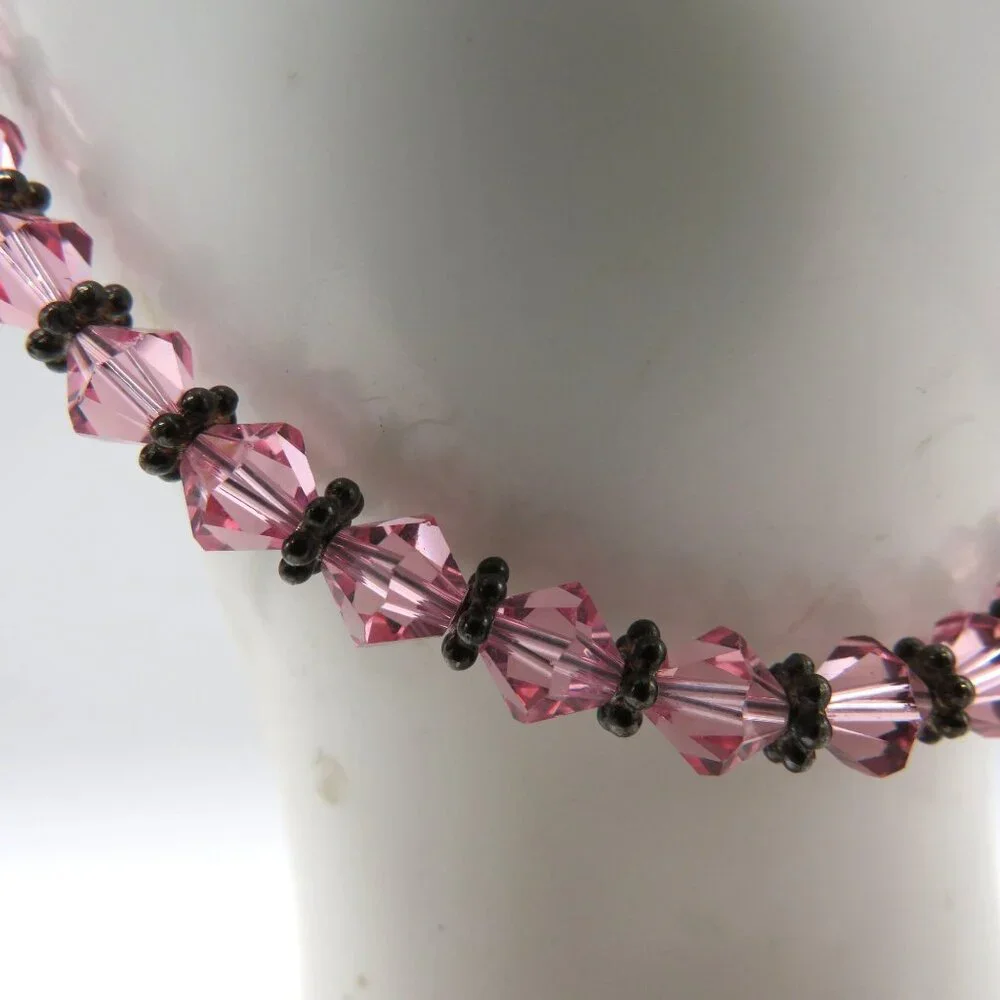 Vintage Pink Crystal Bead Bracelet Metal Spacer Beads‎ Extender